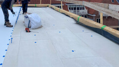 Roof preparation with AllShield BarrierSheet, secured using Guardian plastic sleeve R75 (FM Approved) &ndash; fireproof and insurable.
