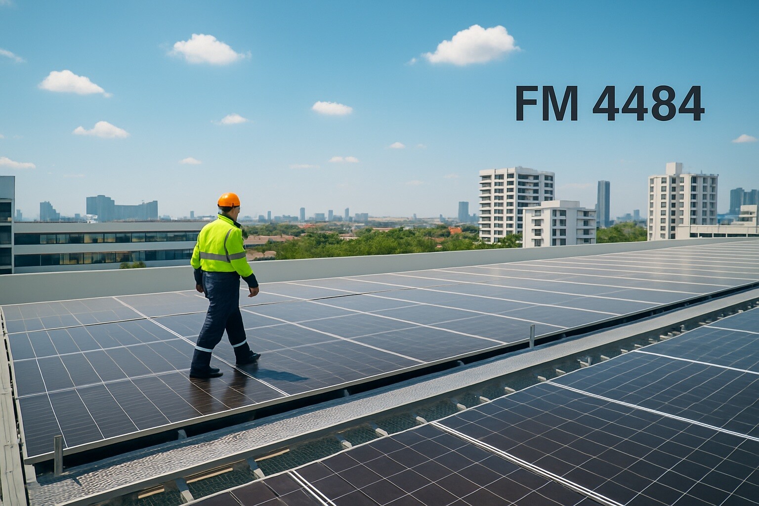 AllShield Blue FM 4484 approved for industrial roofs with solar panels.