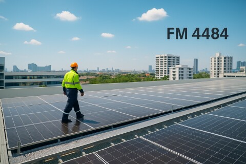 AllShield Blue FM 4484 approved for industrial roofs with solar panels.