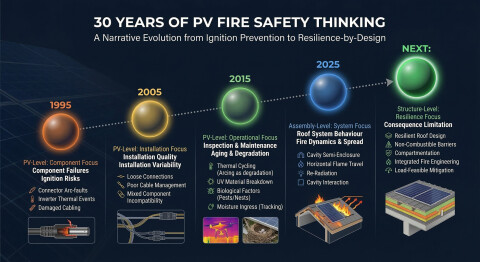 Evolution of PV roof fire safety thinking over the past 30 years and what comes next.