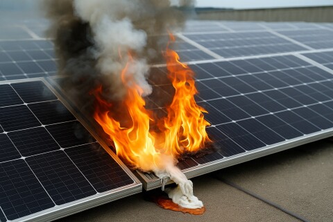 Independent ZAG fire test shows AllShield BarrierSheet cover board preventing fire spread beneath solar panels.