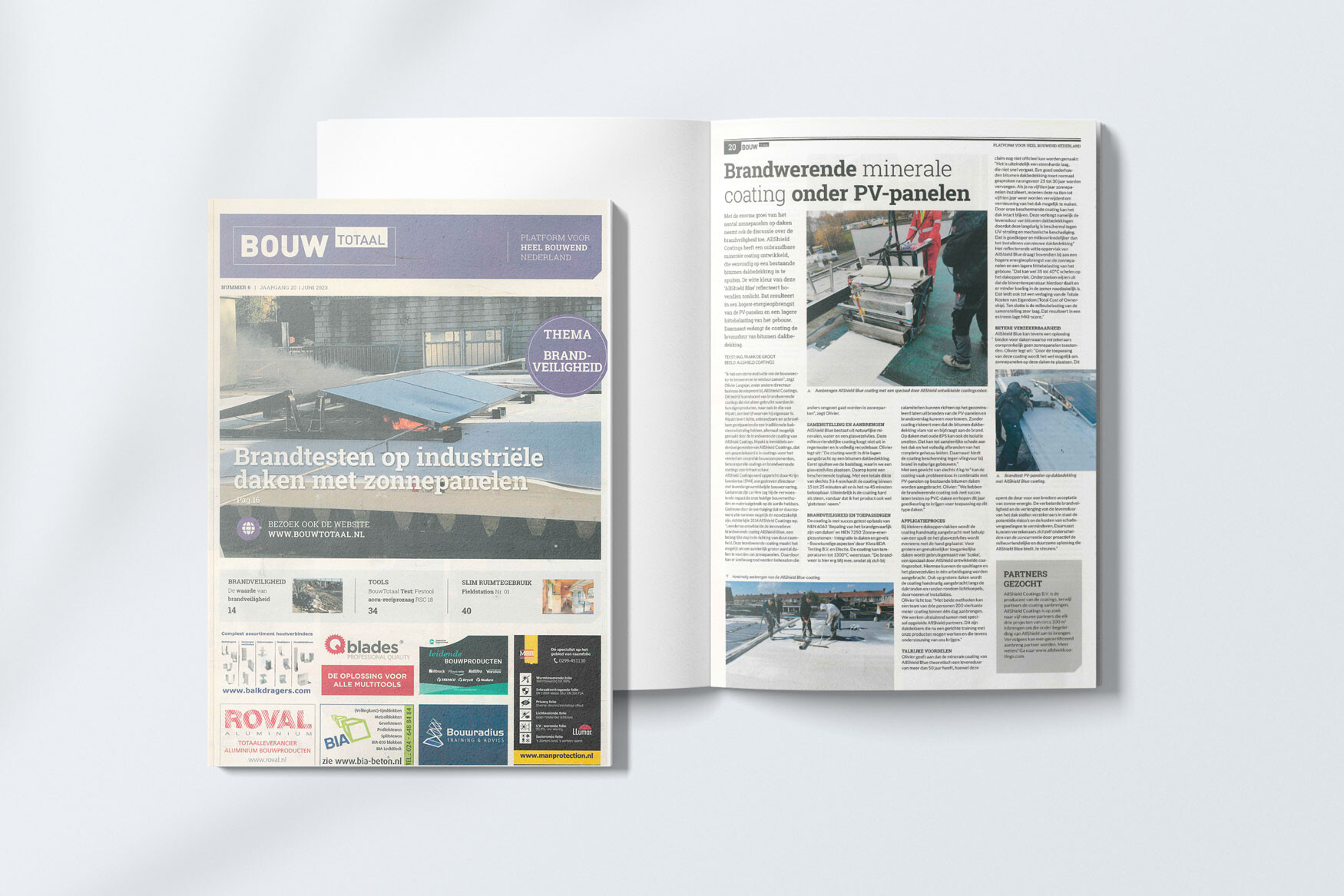 This article about AllShield Roof Coating was published in Vakblad BouwTotaal (June 2023 edition), a leading Dutch trade magazine. Please note the article is written in Dutch.